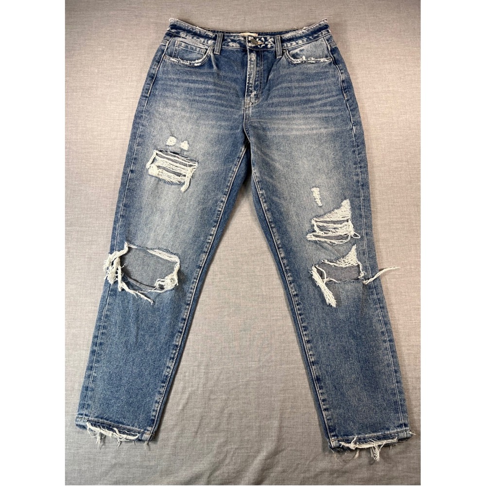 Altar'd State Mica Denim High Rise Distressed Straight Leg Jeans 29 Blue